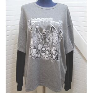 Romwe sweatshirt 2 in 1 t-shirt Women's Small Grey & black sleeves Skull Gothic‎